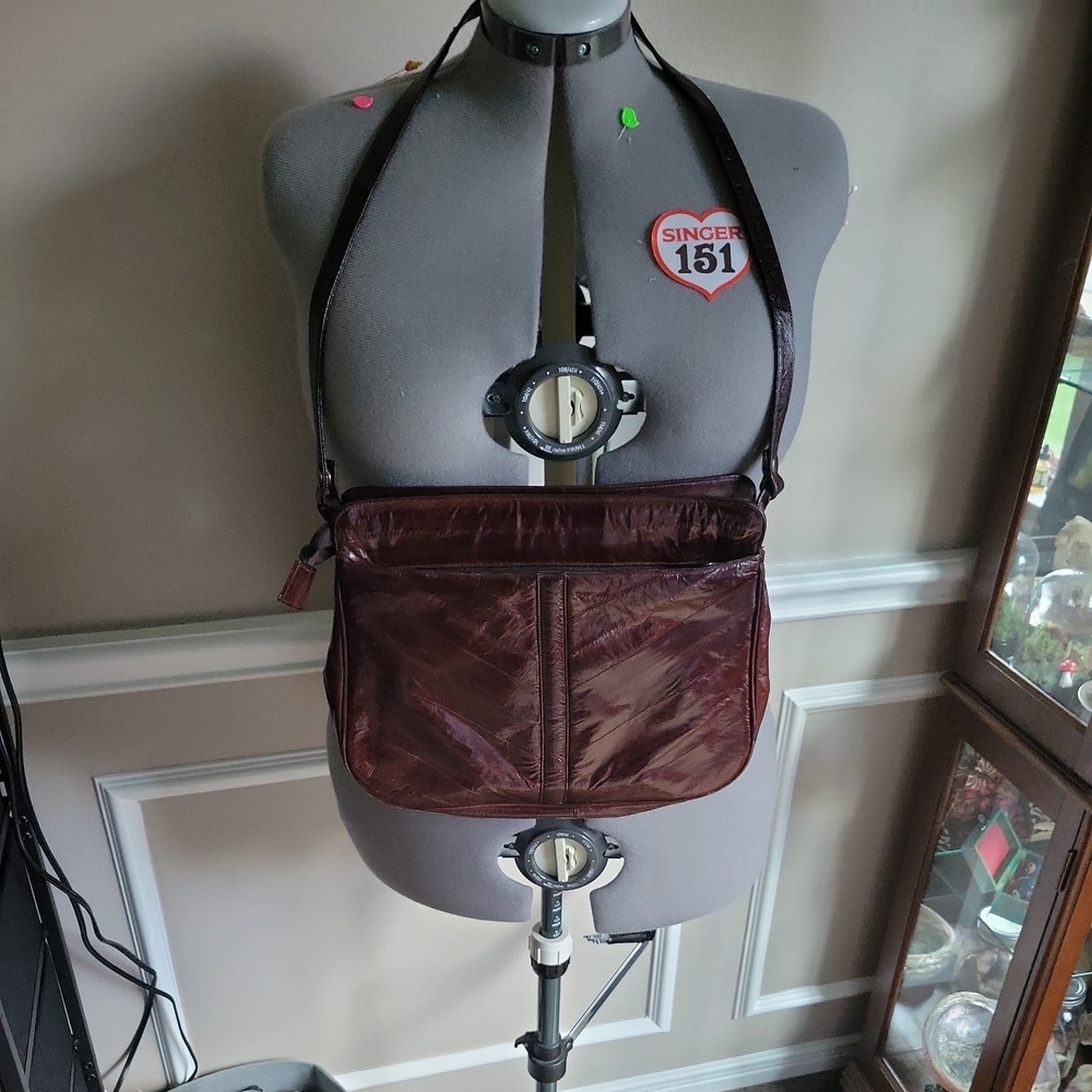 Genuine Eel  skin sholder bag  Made in Korea. Burgendy Red Very Good Condition